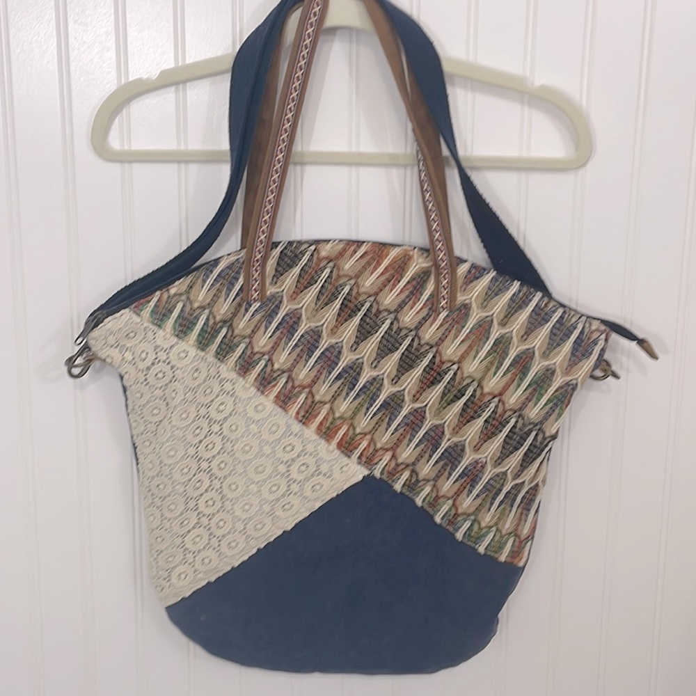 Boho Embroidered and Lace Canvas Bag Beach Bag Tote Crossbody World Market - Picture 3 of 16